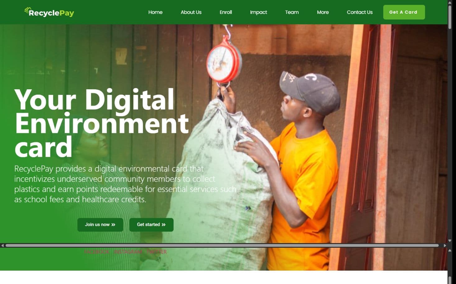 RecyclePay Uganda homepage as it appears on desktop, above the fold