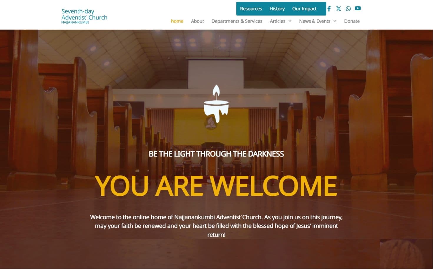 SDA Church Najjanankumbi homepage as it appears on desktop, above the fold