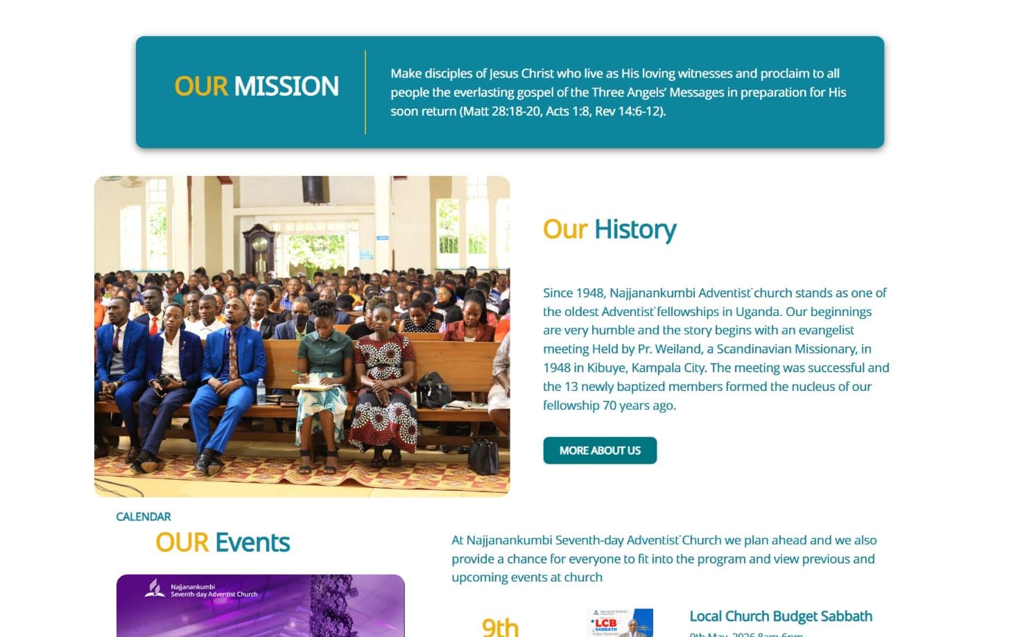 SDA Church Najjanankumbi homepage, a section further down the page