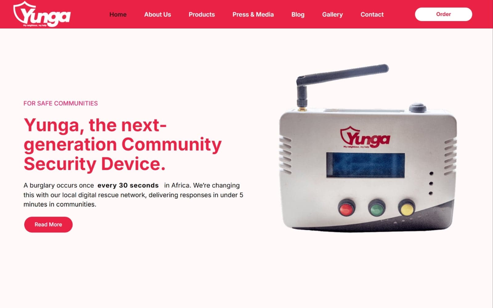 Yunga Technologies Uganda homepage as it appears on desktop, above the fold