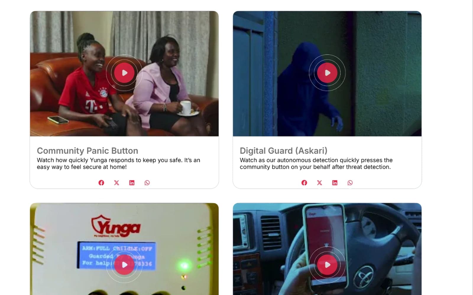 Yunga Technologies Uganda homepage, a section further down the page