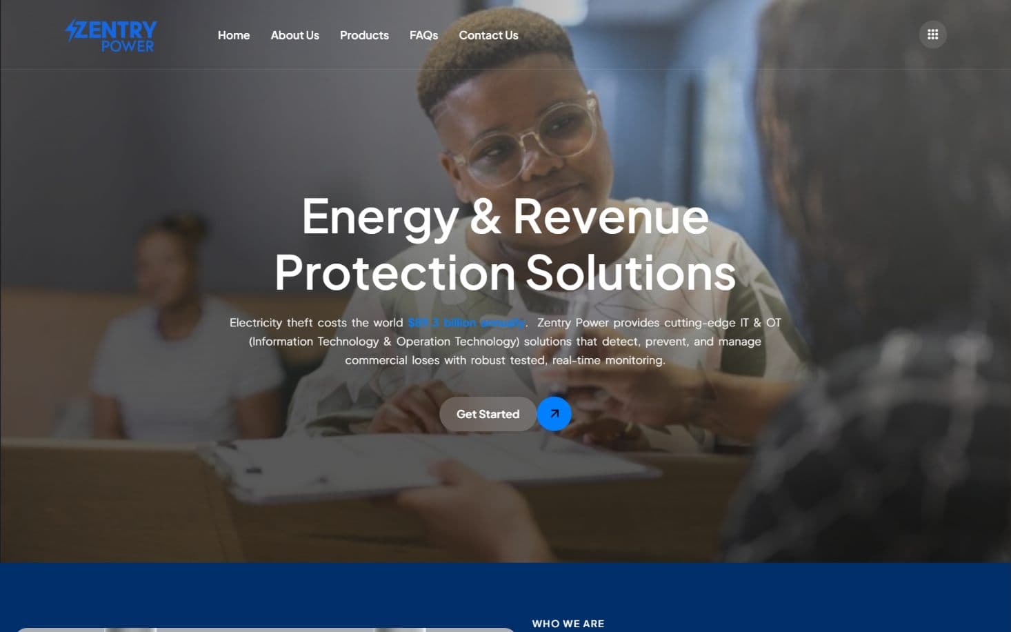 Zentry Power homepage as it appears on desktop, above the fold