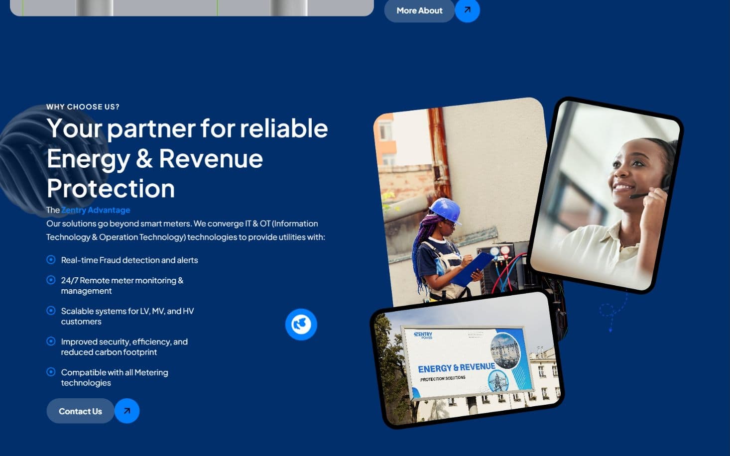 Zentry Power homepage, a section further down the page